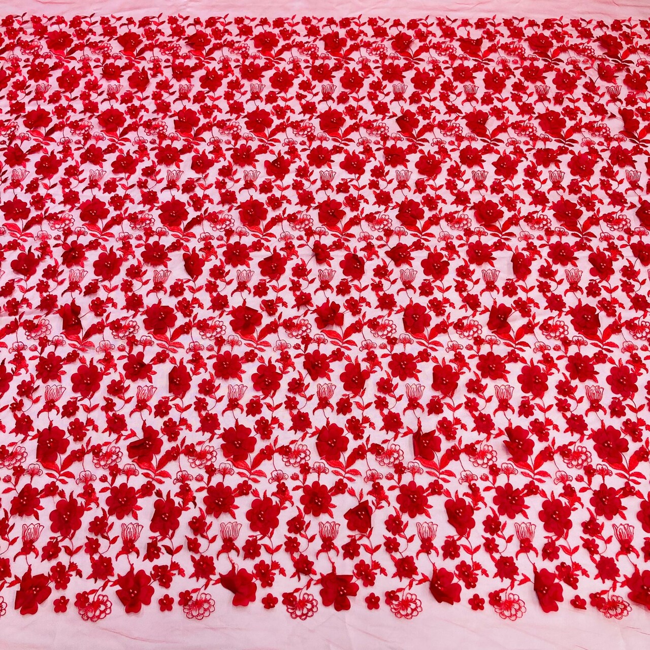 1 Yard Beaded 3D Floral Lace Fabric Embroidered Couture Mesh Dress 49" Width